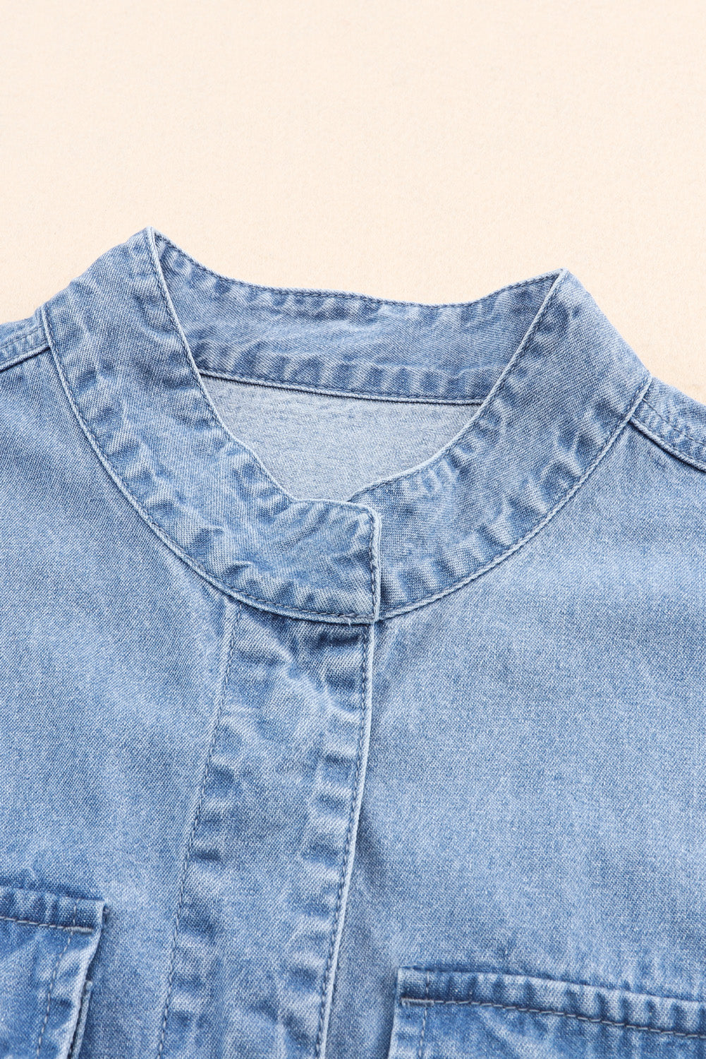 Denim Jacket for Women Roll-Up Tab Sleeve Button Down Pocket