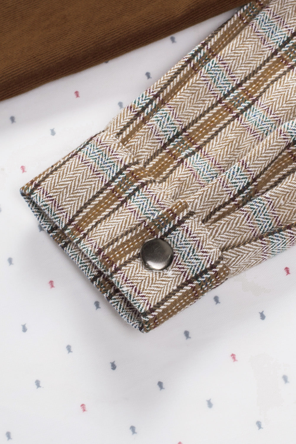 Women's Shirt Jacket Featuring Cord Plaid Patchwork
