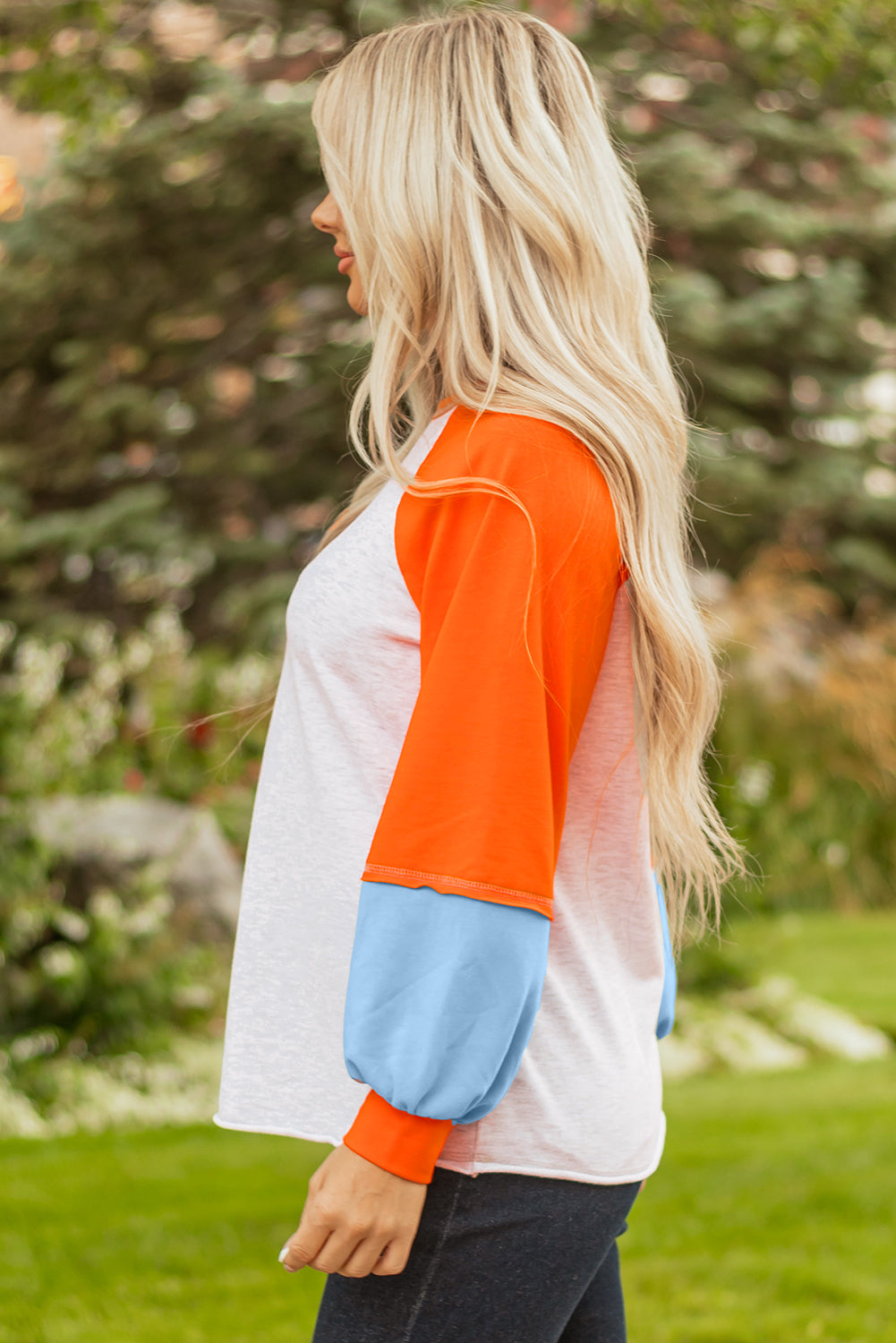 Colorblock Contrast Raglan Sleeve Stitching Easy-Fit Fit Top