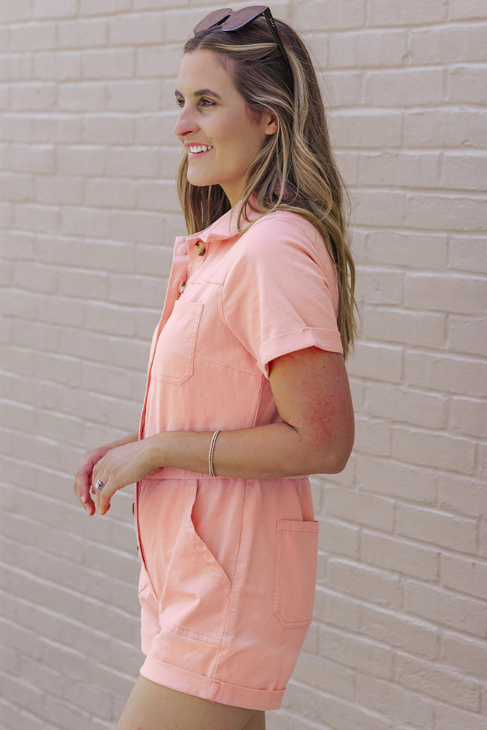 Women's Romper with Pocket-Detail Button Down Denim