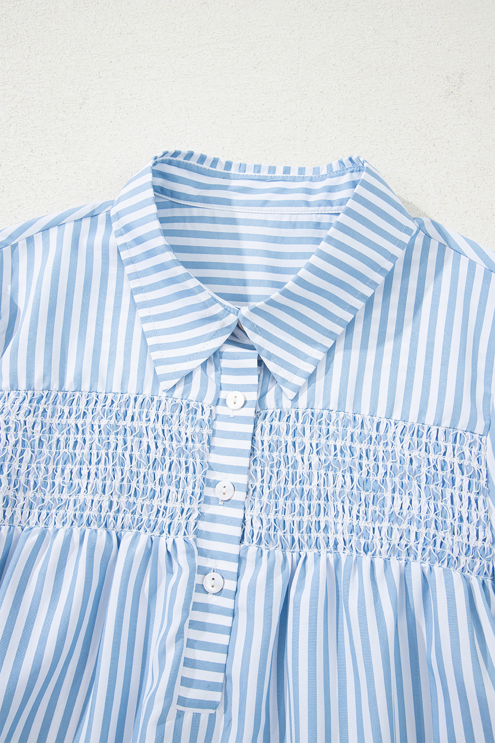 Shirred Placket Detail Half Collared Long-Sleeved Fall Shirt