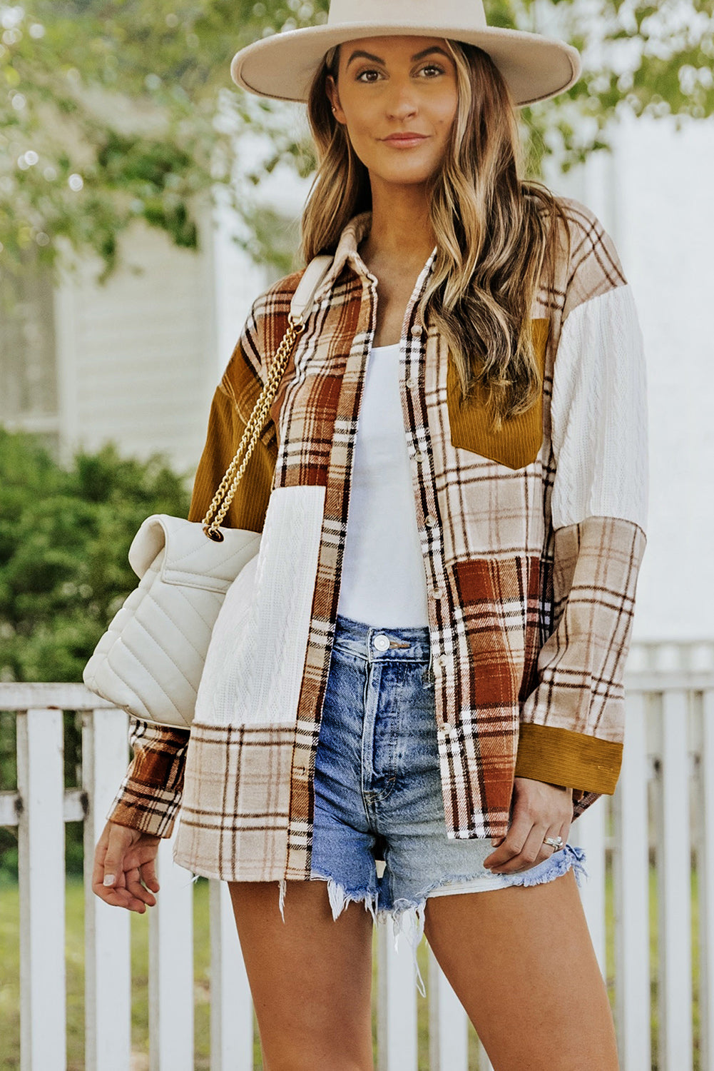 Women's Shirt Jacket with Plaid Pocket