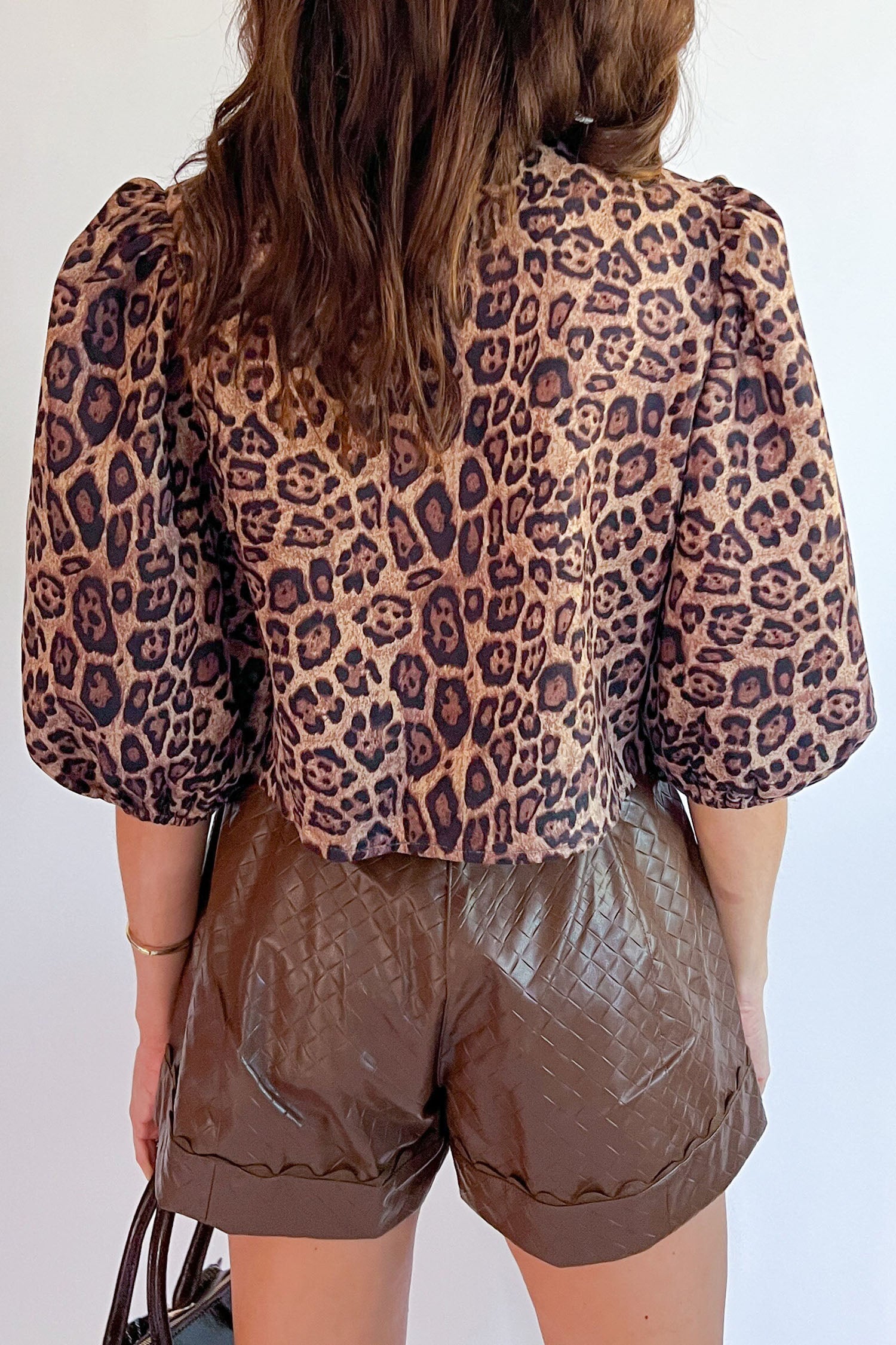 Tie Leopard Bow Puff Sleeve Blouse