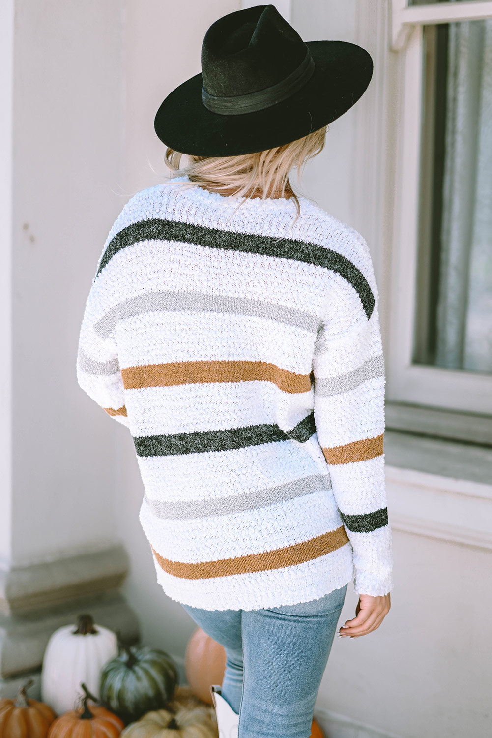 Knit Sweater for Women Striped Popcorn