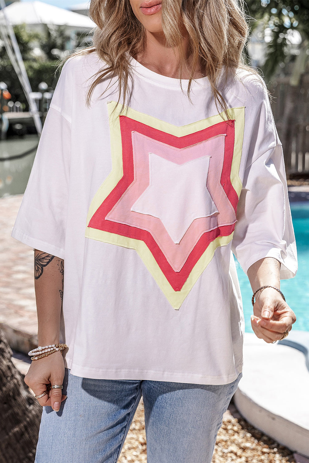 Tee for Women Patched Half Sleeve Oversized