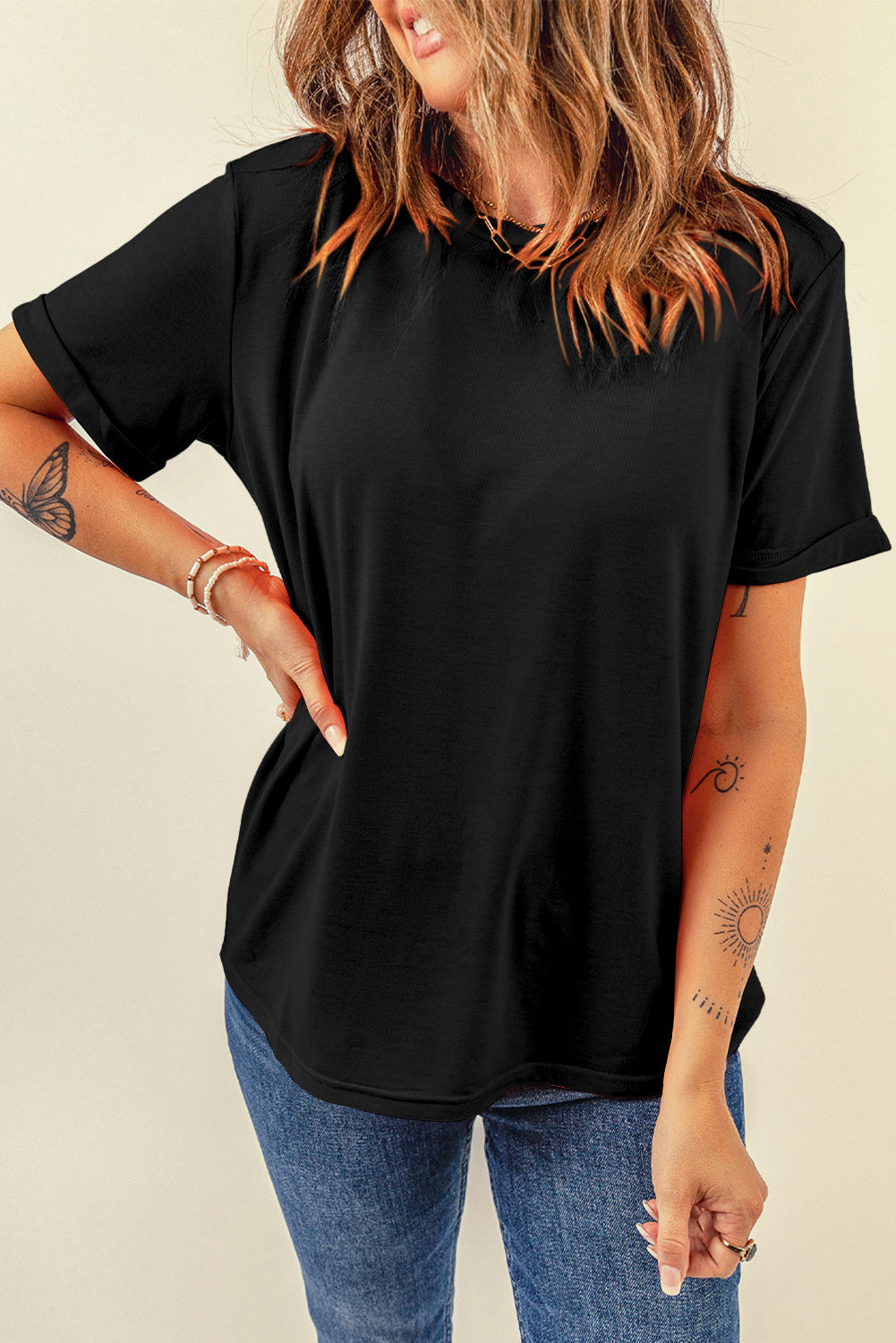 Women's Tee Featuring Crew Neck Everyday Plain