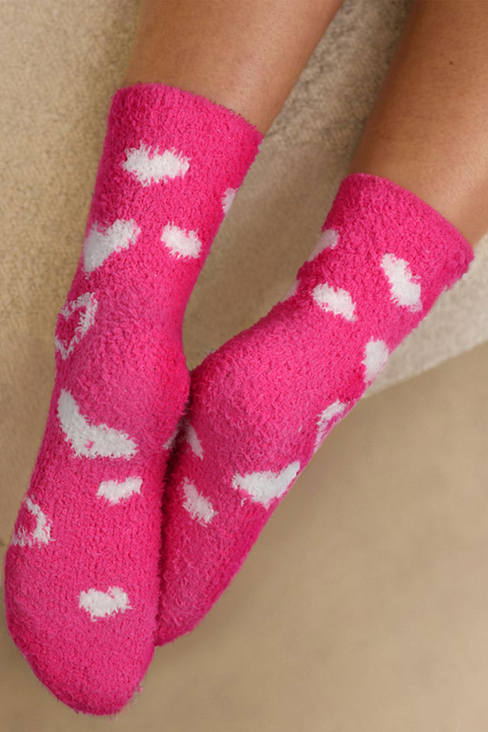 Heart Shape Print Coral Fleece Thick Crew Socks