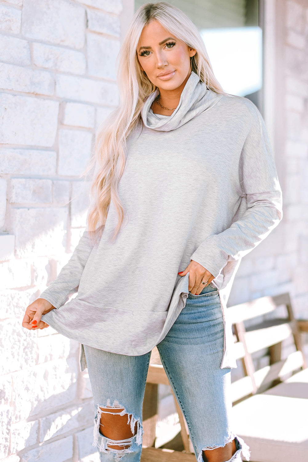 Women's Top Featuring Shift Tunic Cowl Neck