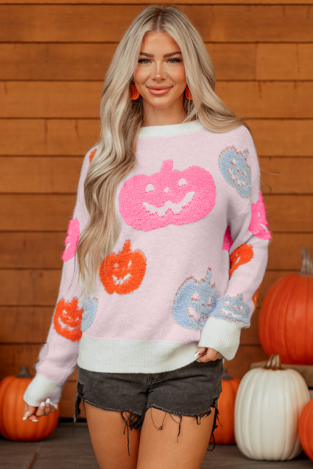 Halloween Cute Pumpkin Pattern Knit Top