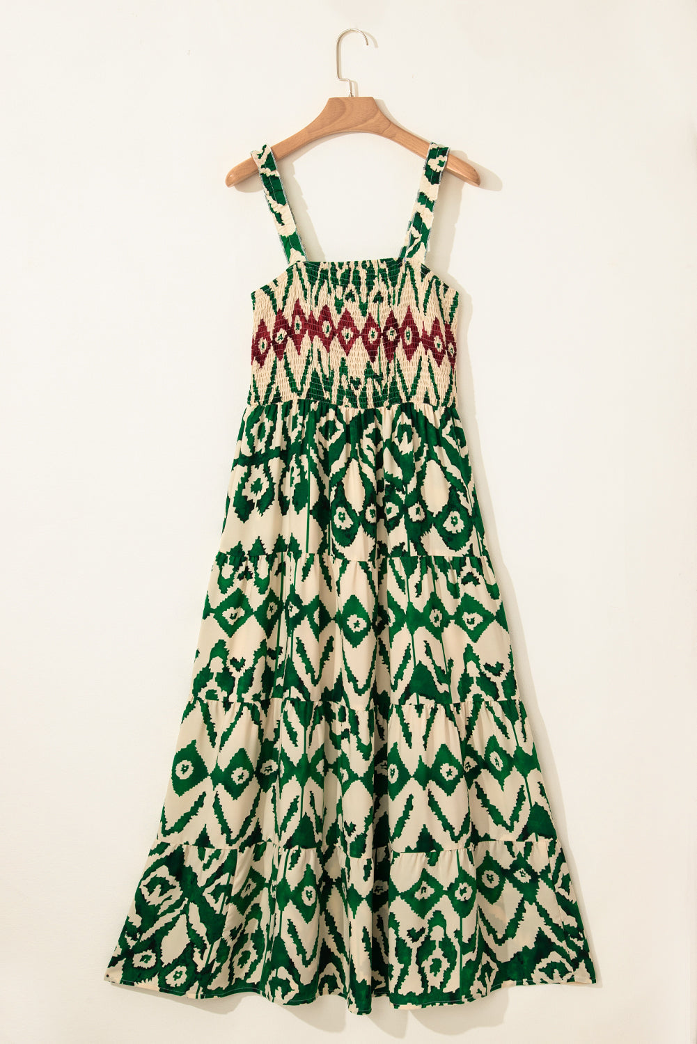 Western Aztec Shirred A-line Sleeveless Maxi Dress