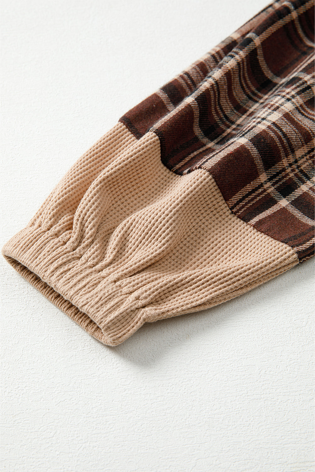 Long-Sleeved Plaid Patchwork Button Hooded Blouse