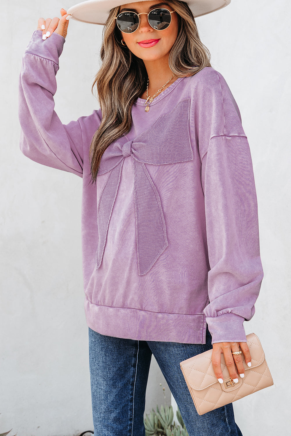 Mineral Bow Wash Big Patchwork Pullover Sweatshirt