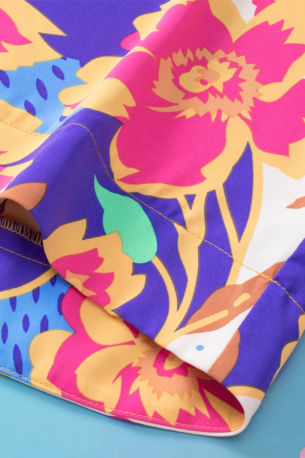 Women's Blouse with Floral-Print Split Neck Frill-Trimmed
