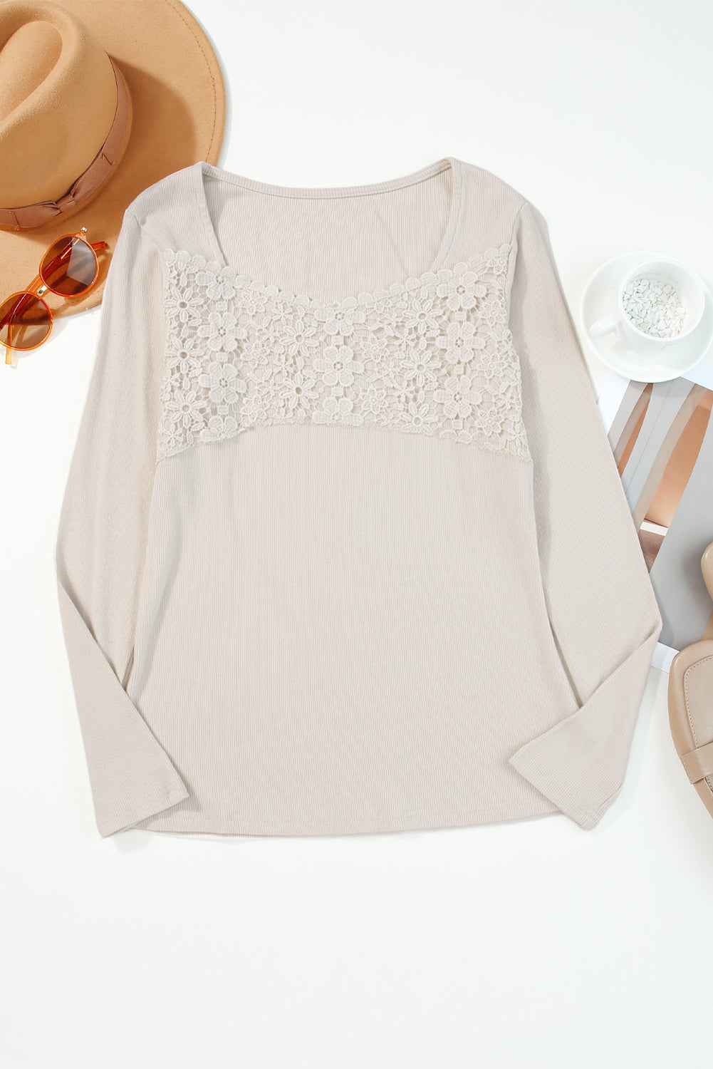 Women's Top with Long-Sleeve Crochet V Neck
