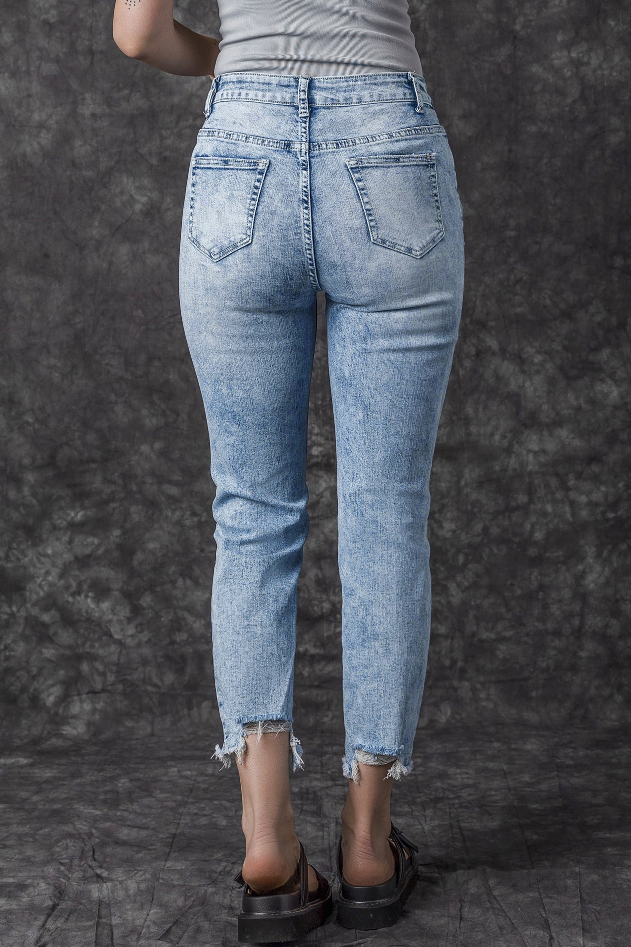 Women's Jeans with Distressed Slim Fit Acid Wash
