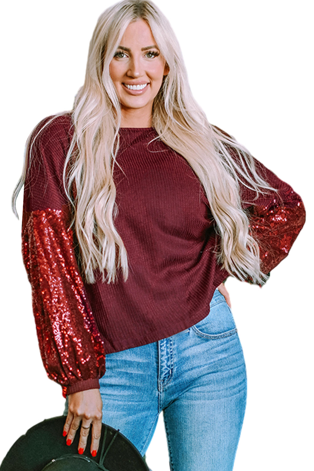 Knit Top for Women Waffle Sleeve Open-Back