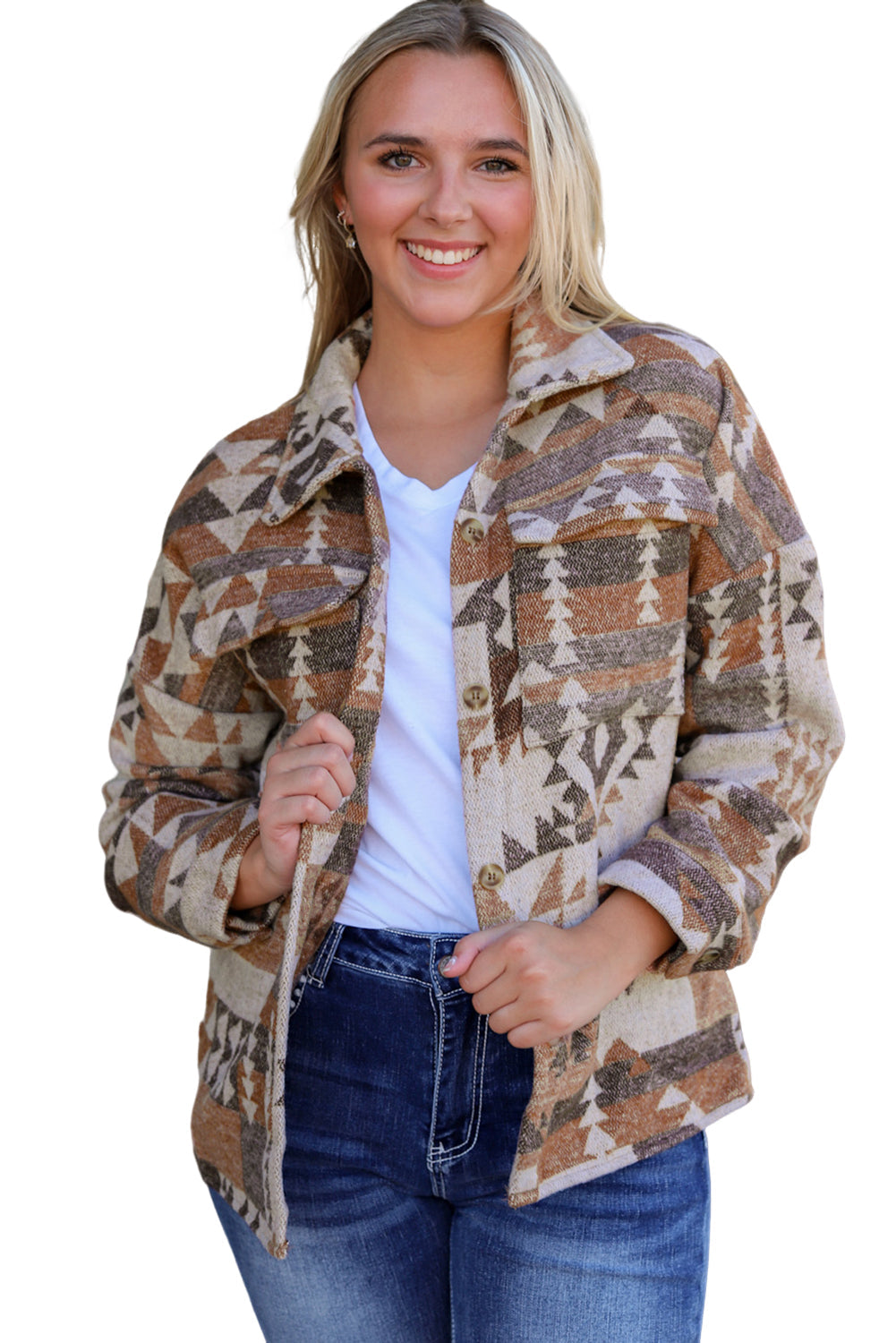 Jacket for Women Pocket Button-Front Aztec Flap