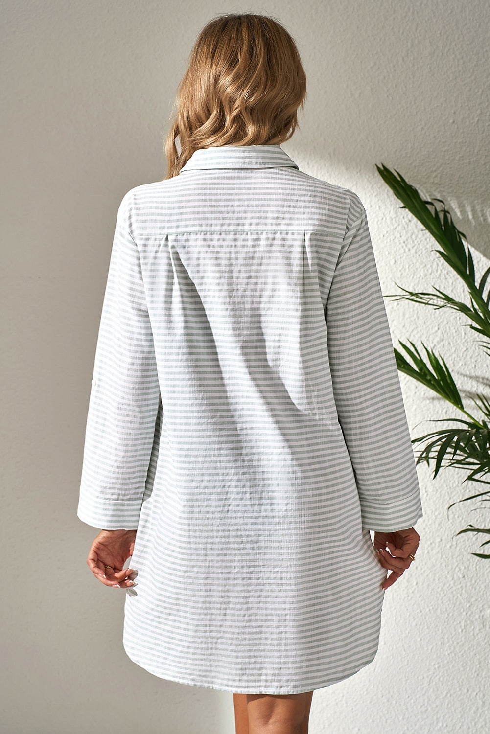 Collared V Neck Long Sleeve Beach Cover up