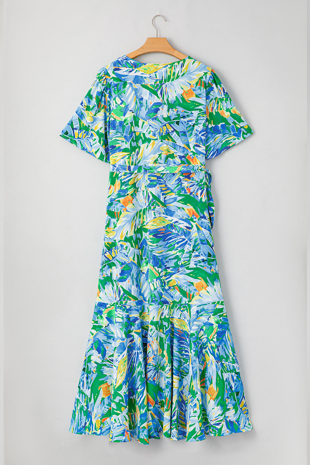 Leaves Print Ruffled Trim Plus Size Maxi Dress