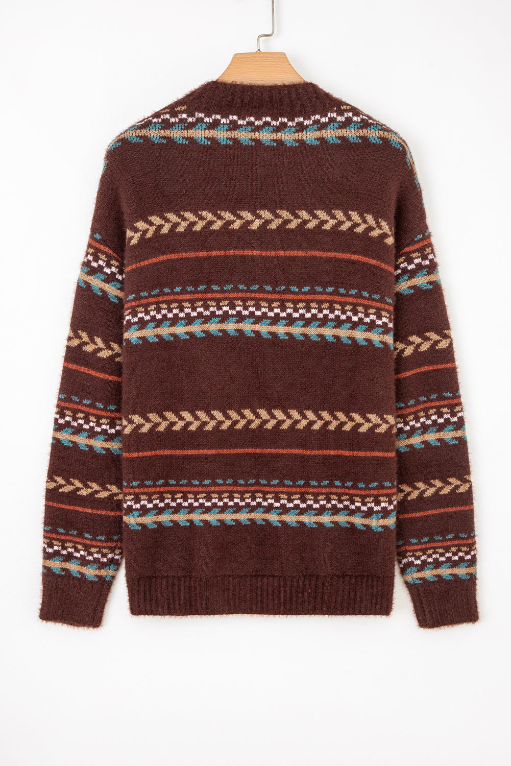 Ethnic Knit Pattern Mohair Drop-Shoulder Knit Top