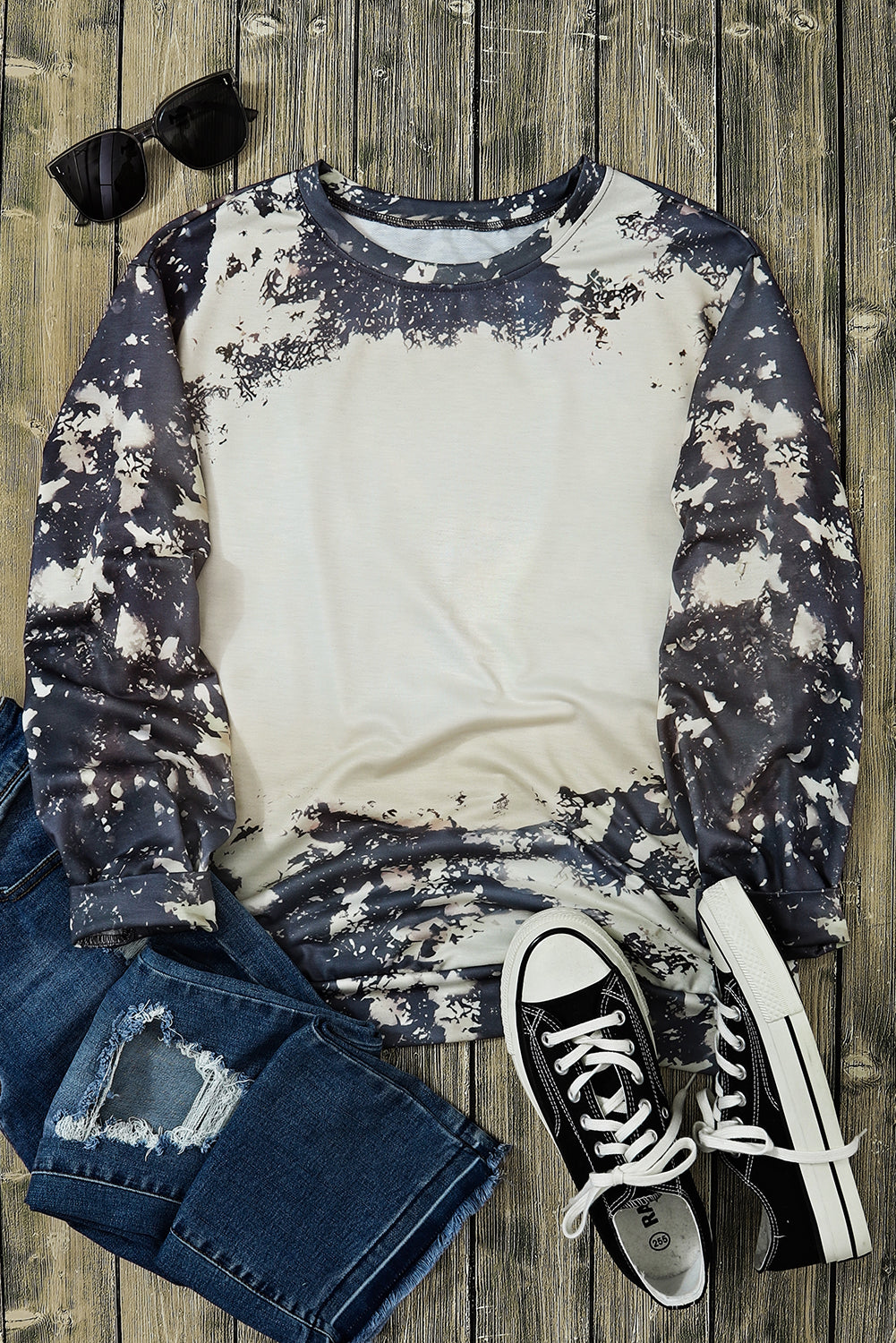 Women's Top with Dye Long-Sleeve Bleached Tie