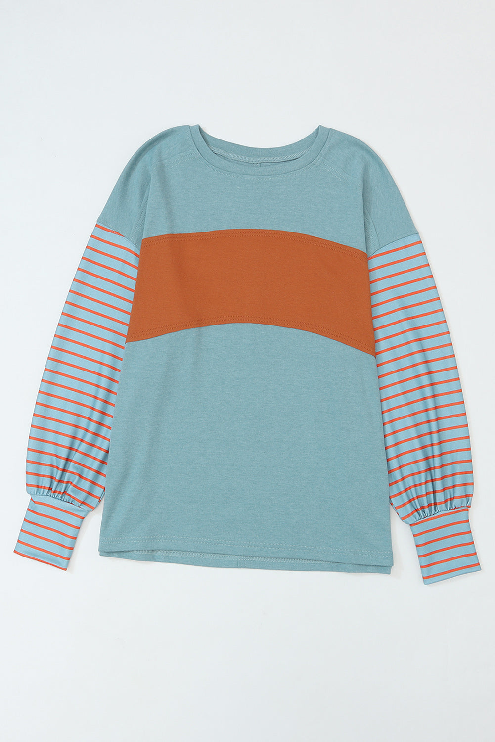 Women's Top with Striped Bishop Sleeve Color-Block