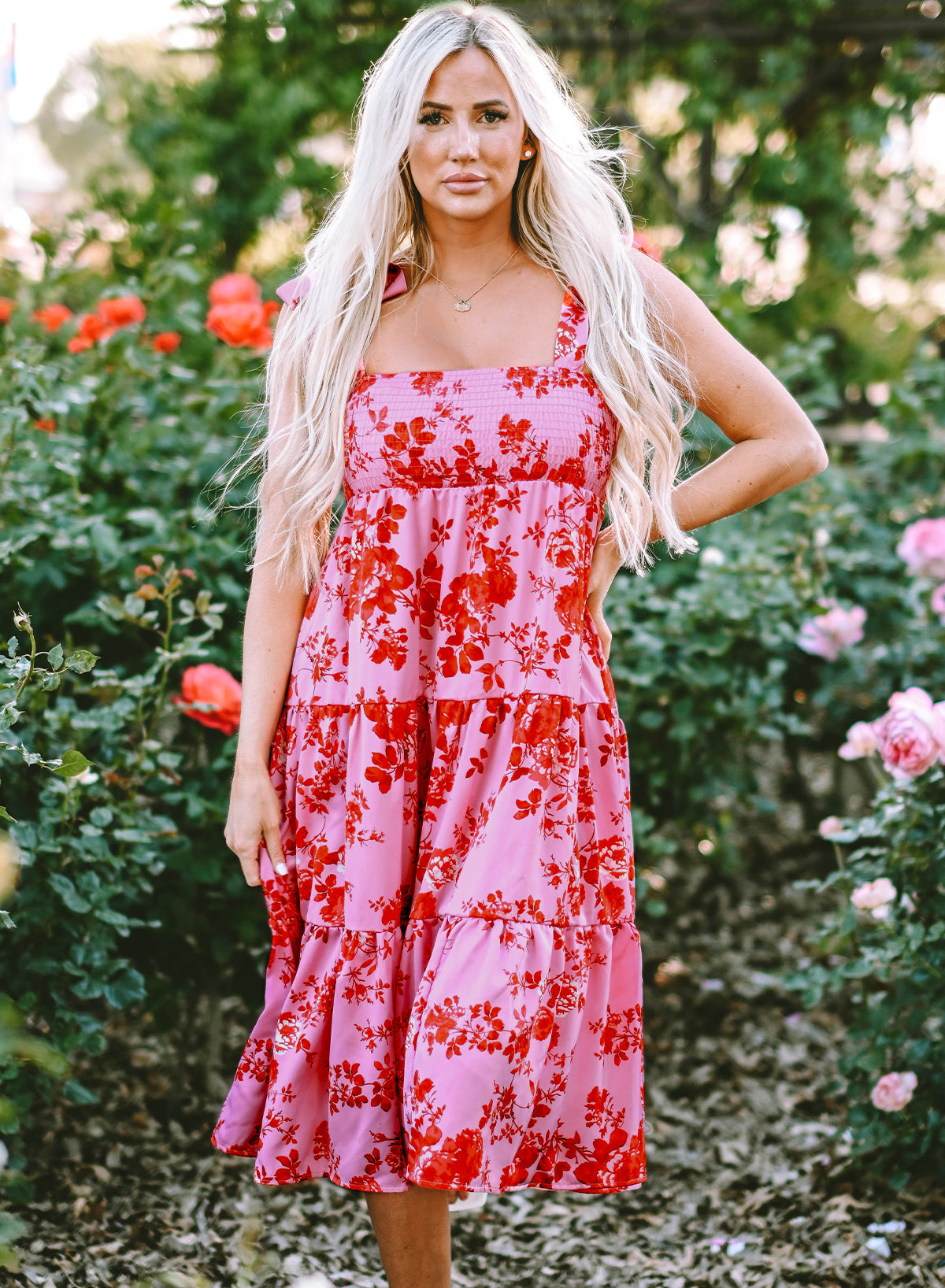 Women's Floral Dresses with Tie Shoulder Straps Layered