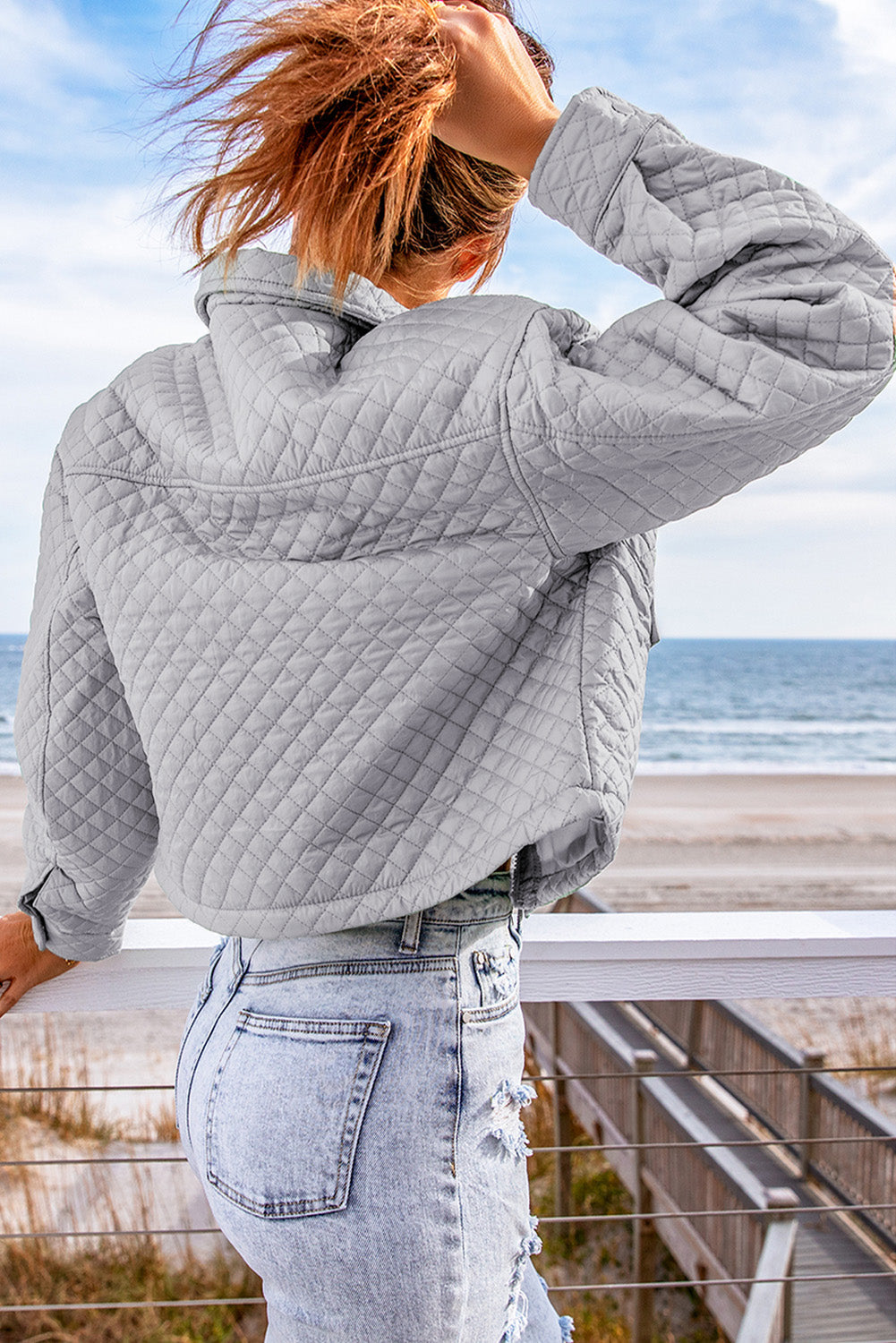 Women's Jacket with Cropped Quilted Zip-Front