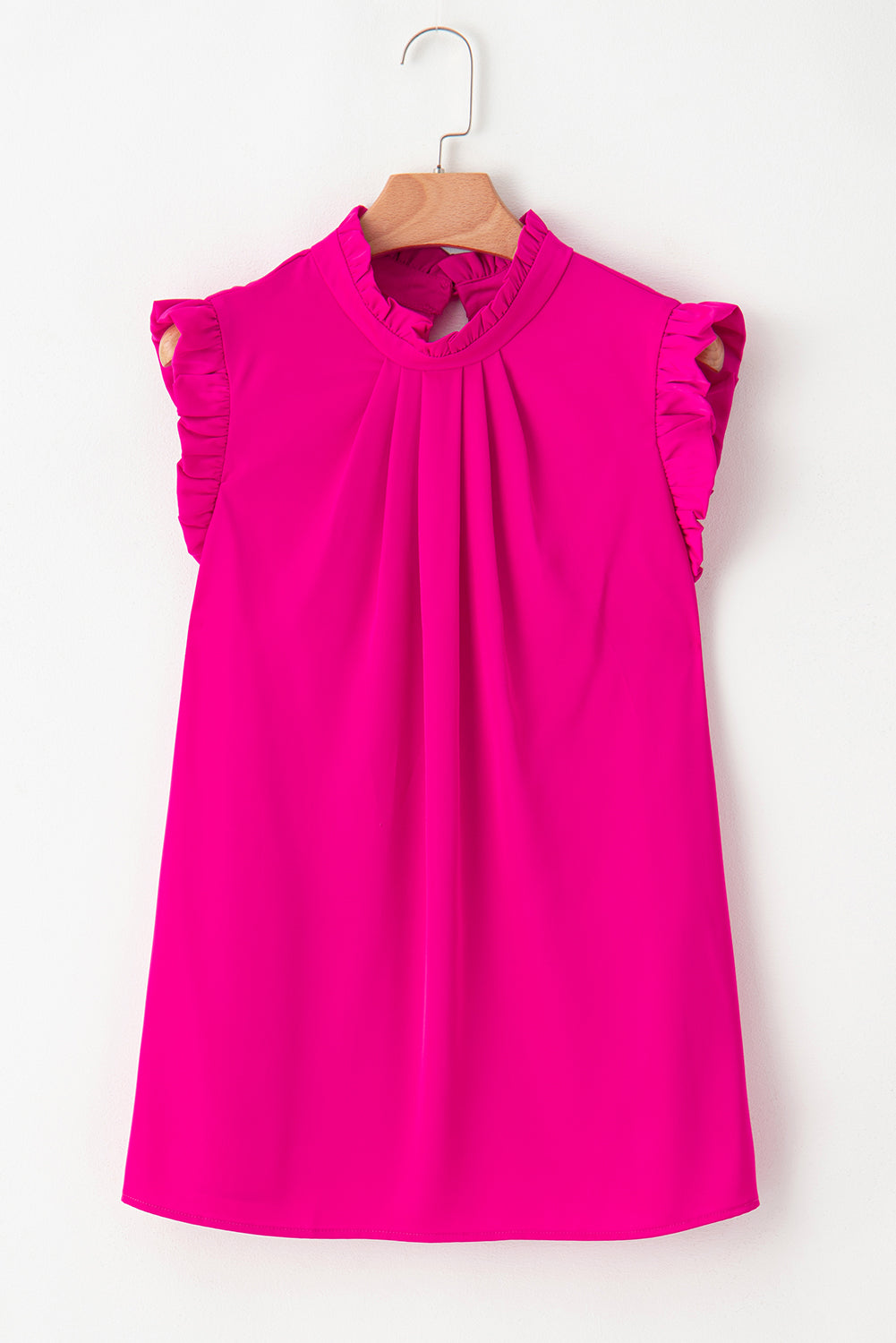 Women's Top Featuring Pleat-Detail Frill-Trimmed Trim Sleeveless
