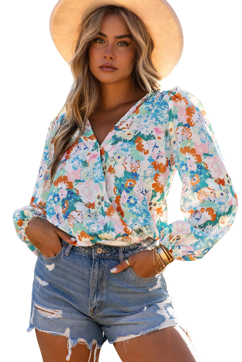 Bodysuit for Women Floral-Print Print Wrap
