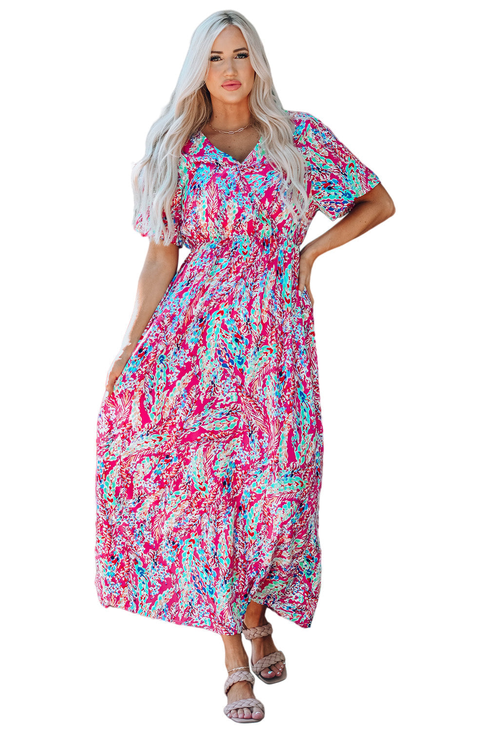 Women's Floral-Print Wrap V Neck Maxi Dress