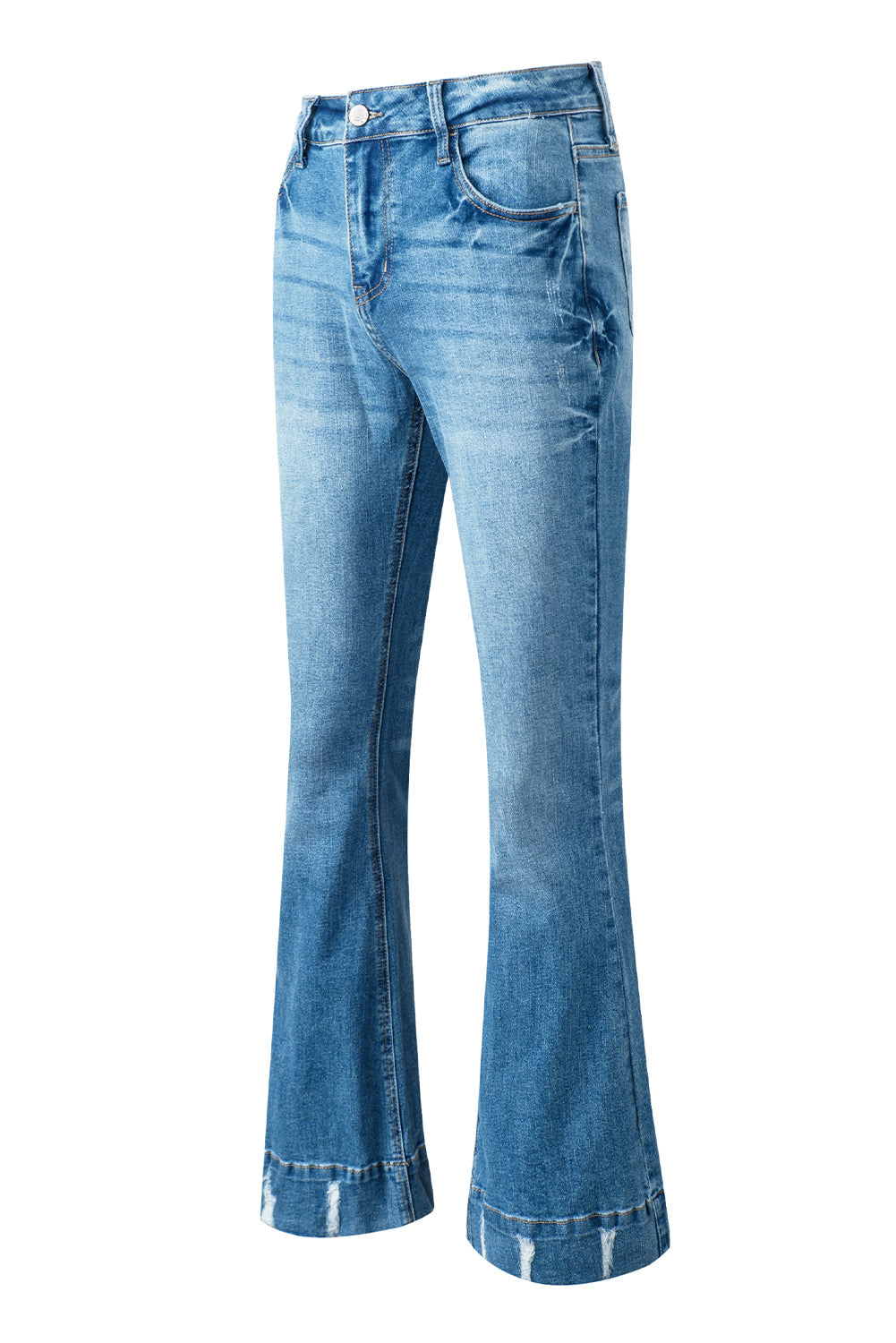 Women's Flare Jeans with Slight Distressed Wash