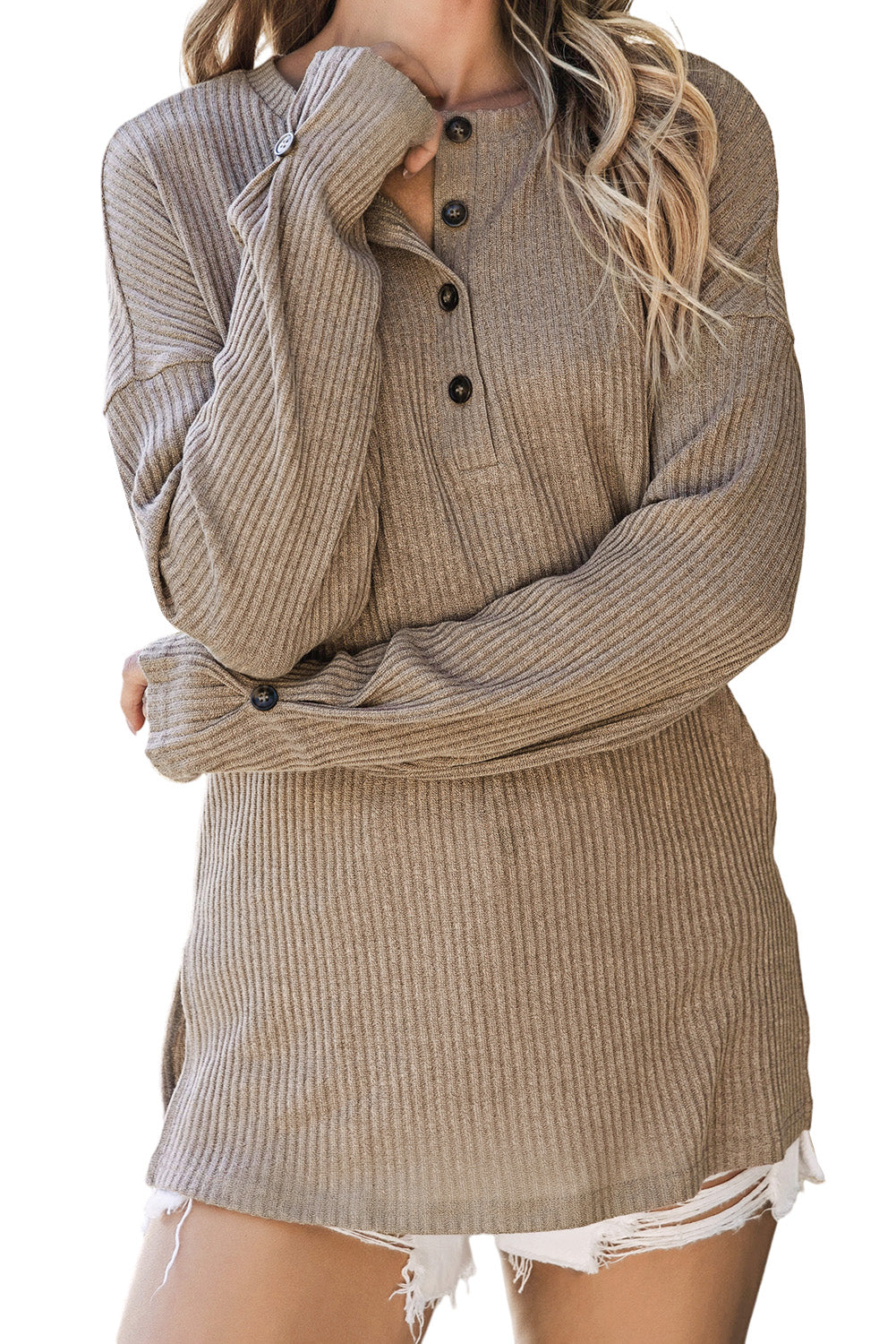 Women's Rib Textured Henley Knit Top