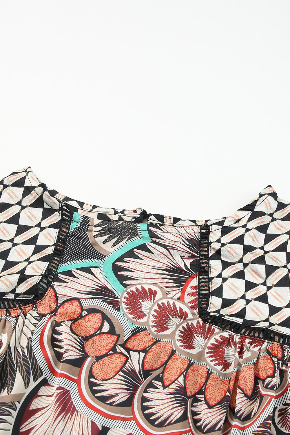 Blouse for Women Print Ruffle-Trimmed Long-Sleeve