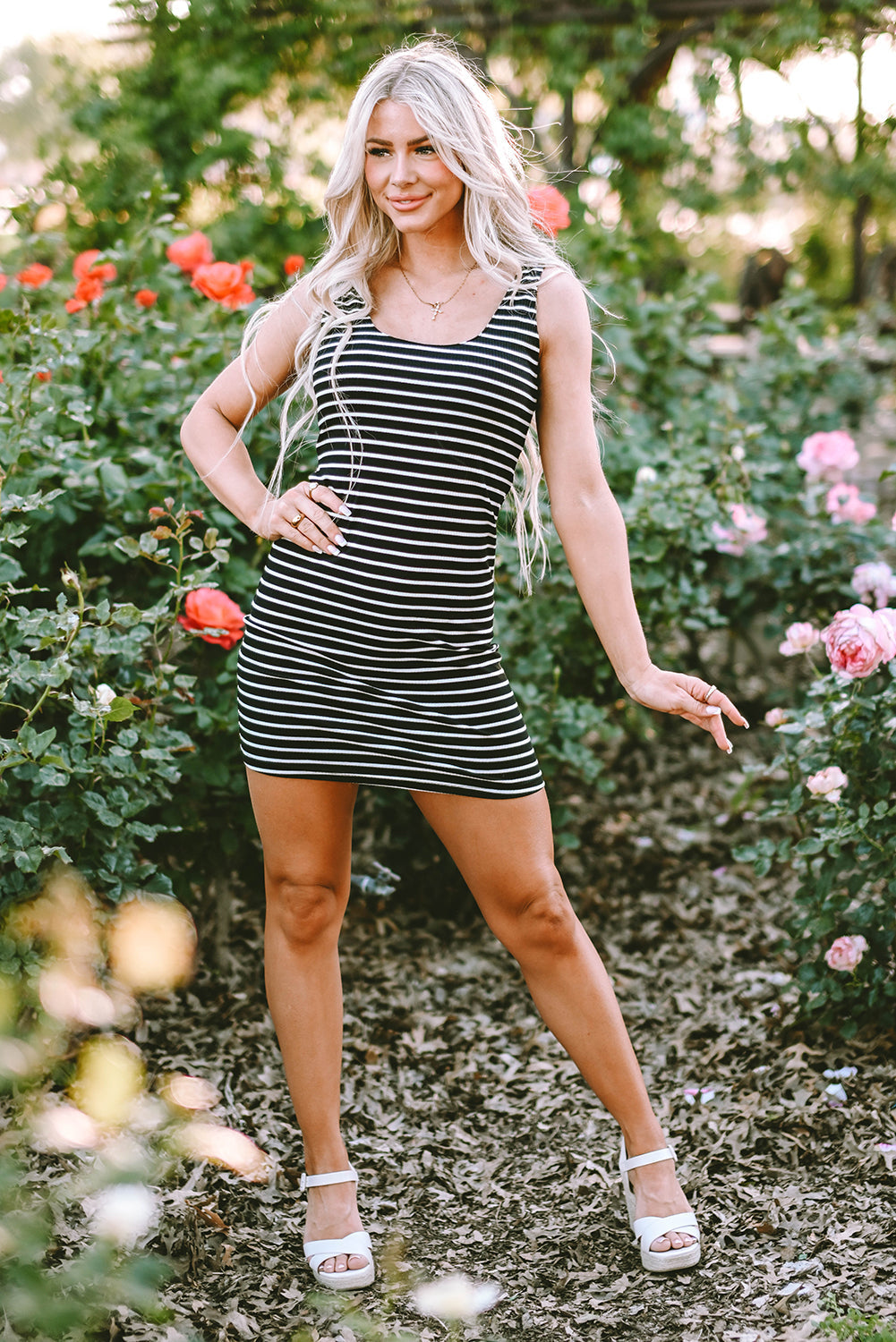 Women's Mini Dress Featuring Rib-Knitted Knitted Sleeveless