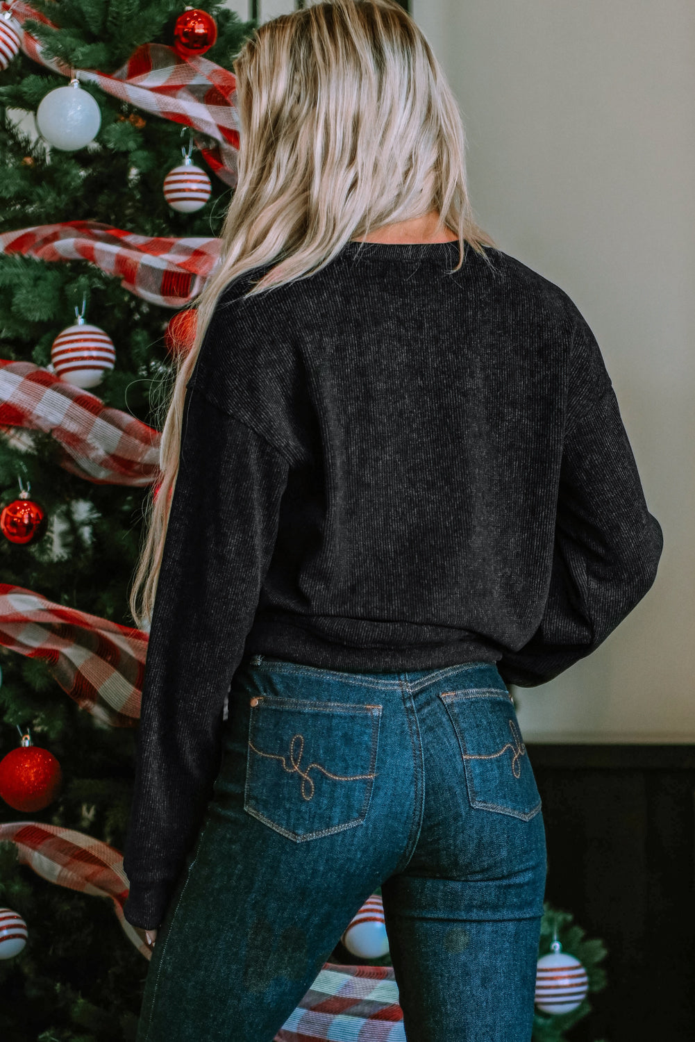 Graphic Sweatshirt for Women Santa Claus Sequin HO HO HO