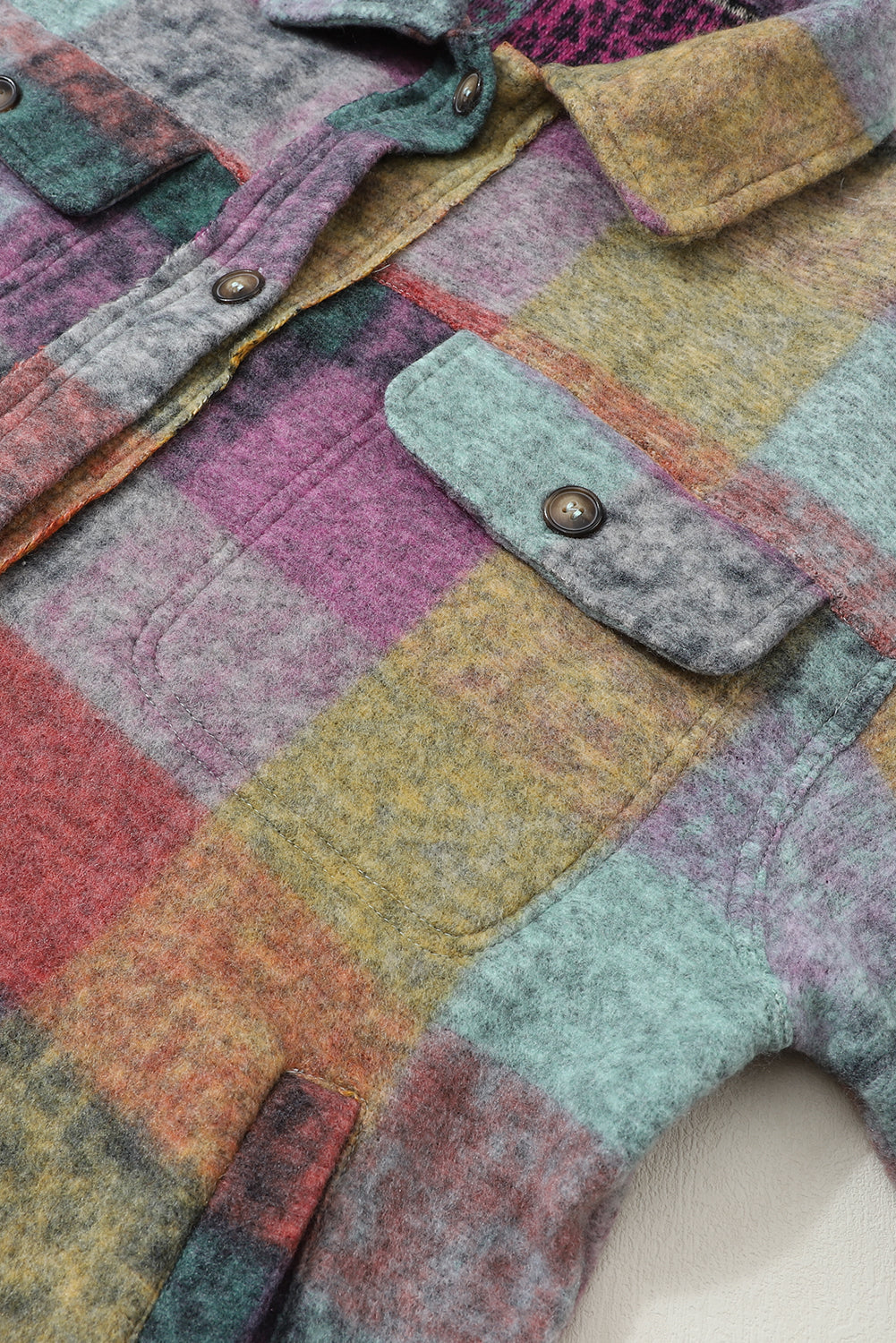 Women's Shacket Featuring Oversize Brushed Plaid Pocket-Detail