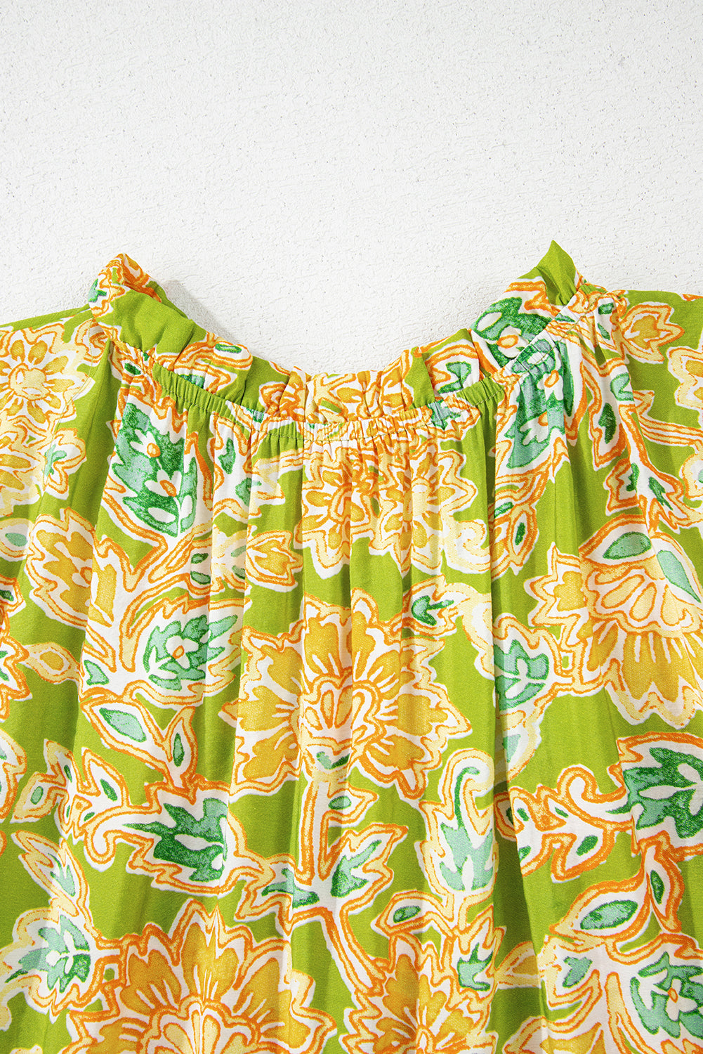 Printed Contrast Bubble Sleeve Patchwork Blouse