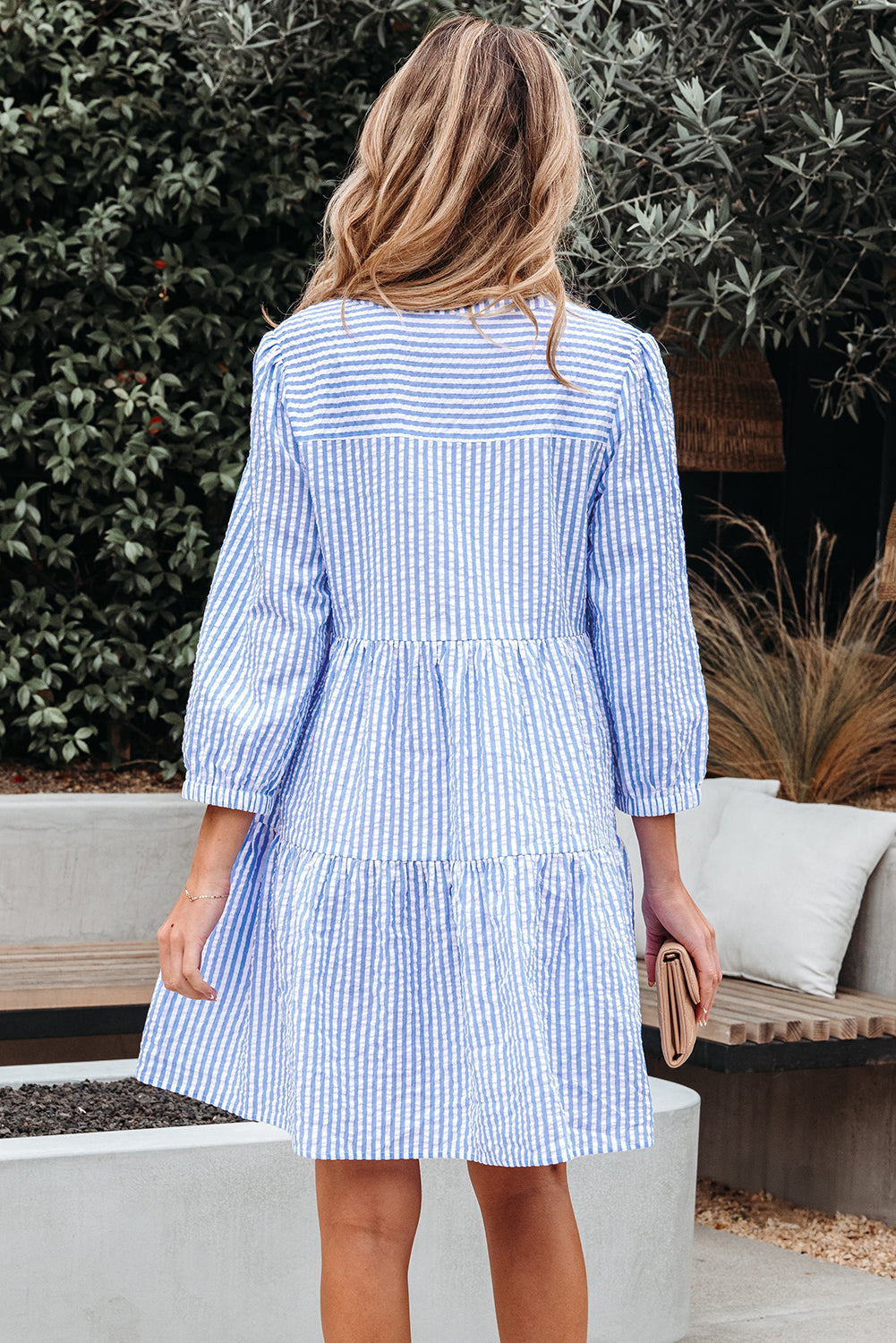 Tiered Bracelet Sleeve Shift Dress Featuring Pockets