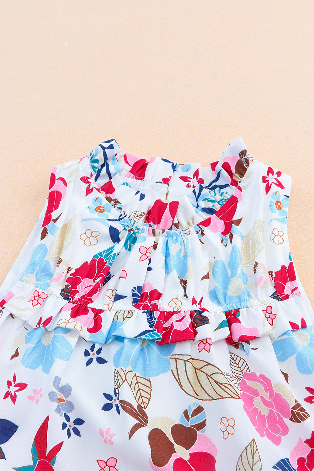 Floral Dresses for Women Layered Frill Mock Neck Sleeveless