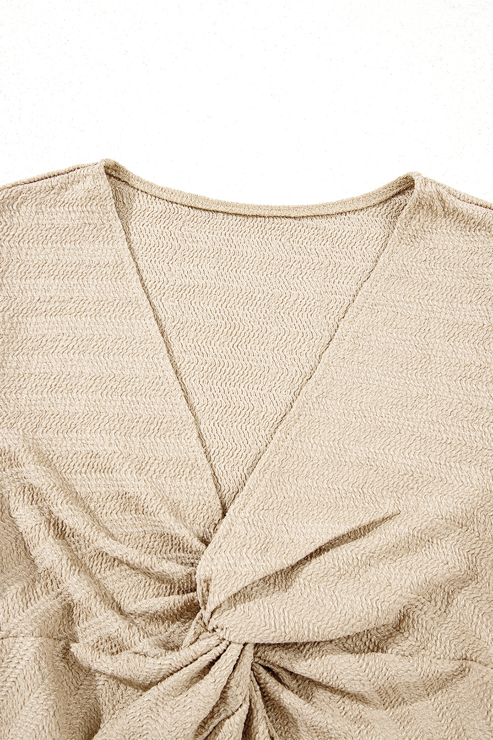 Pale Long-Sleeved Khaki V-Neck Slim Solid Top