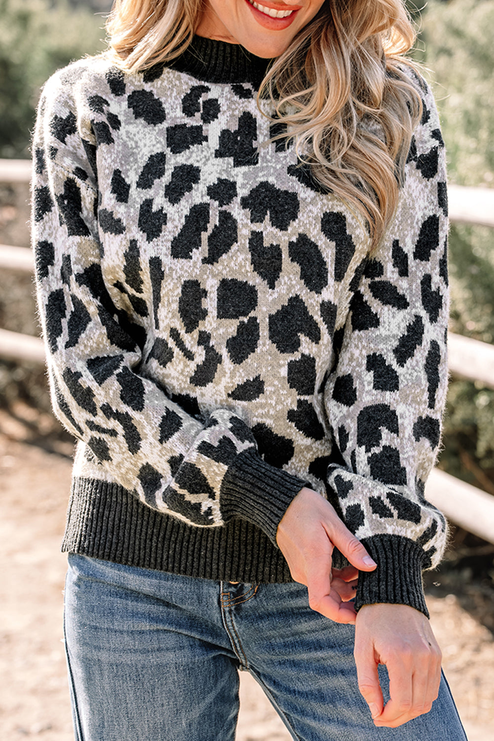 Leopard Drop-Shoulder Baggy Knit Top