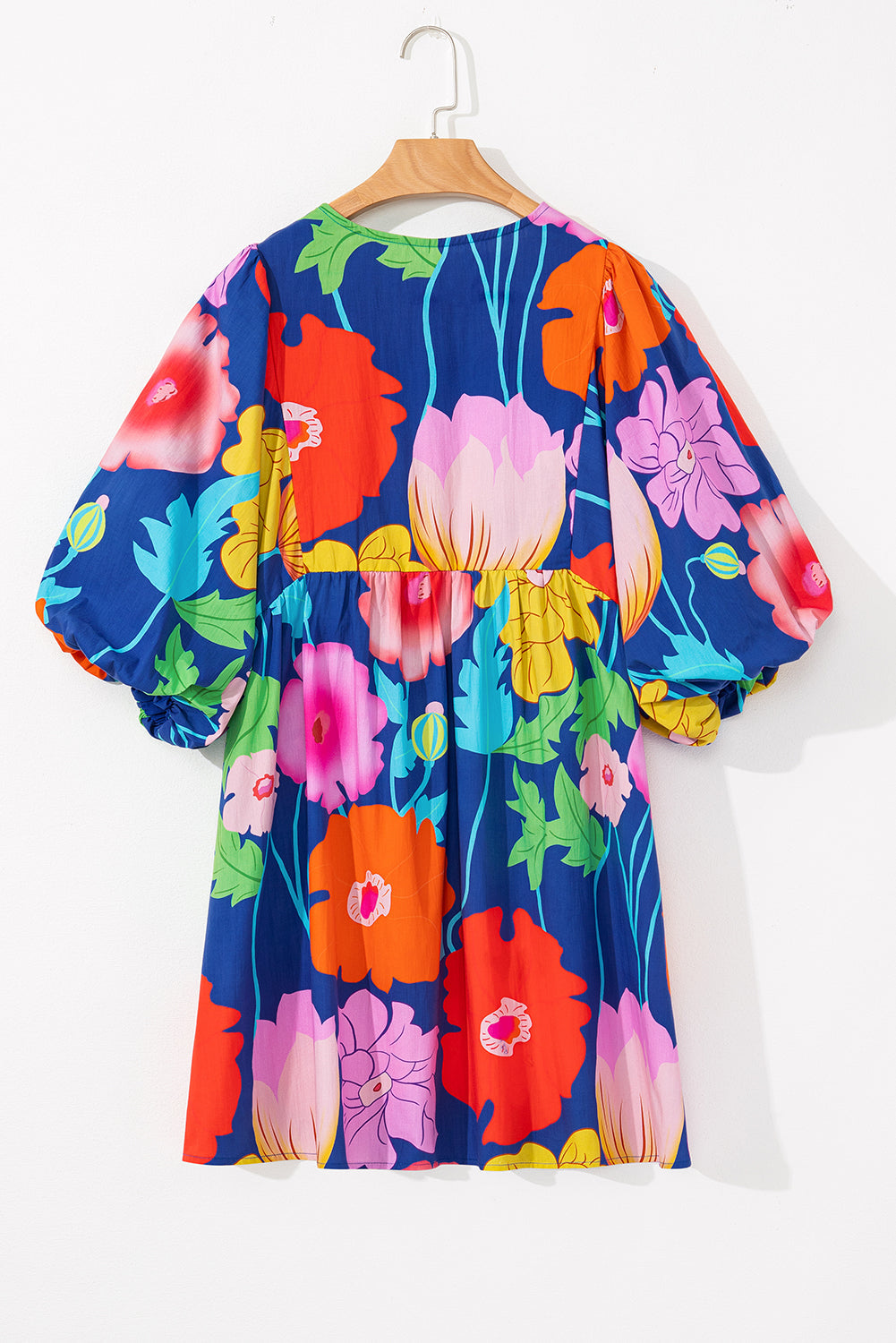 Floral-Print Split Neck Babydoll Dress