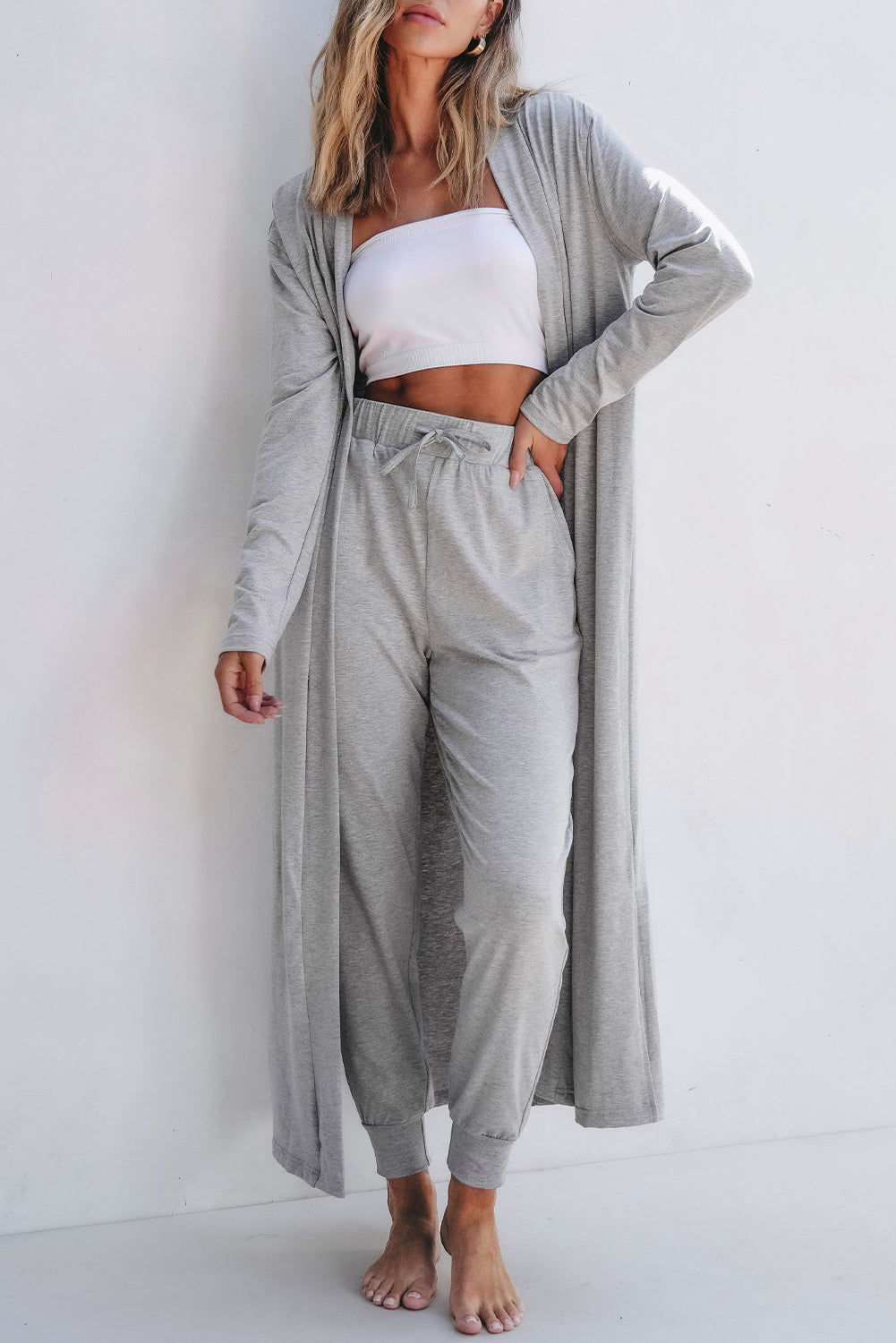 Cardigan Split Long and Skinny Pants Lounge Set