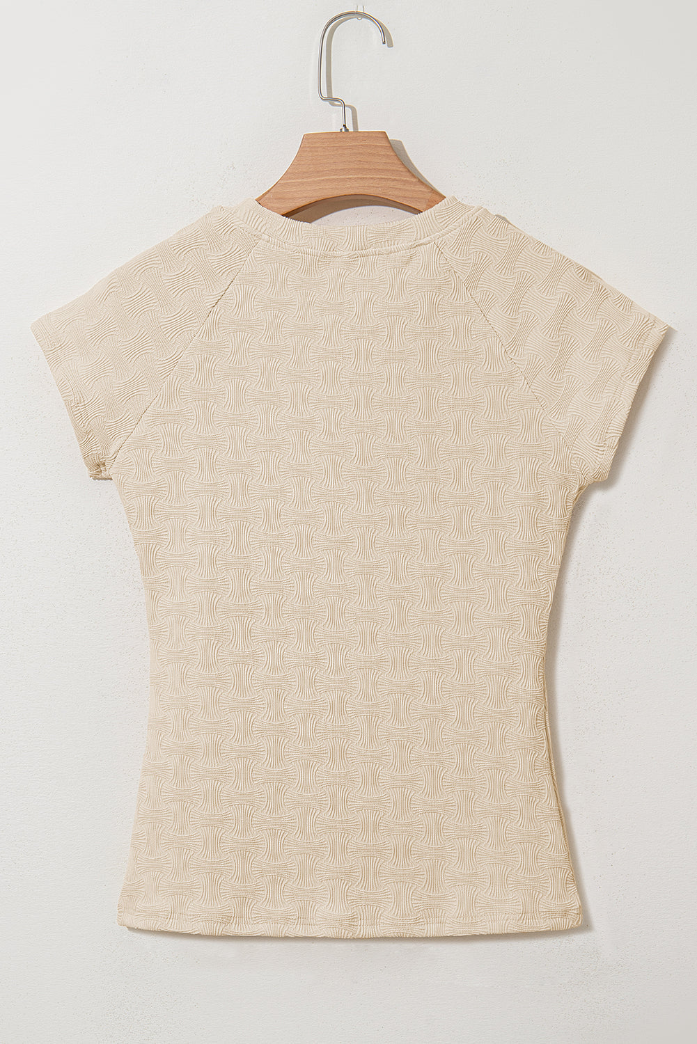 Textured Crew Neck Cap Sleeve Slim Stretchy T Shirt