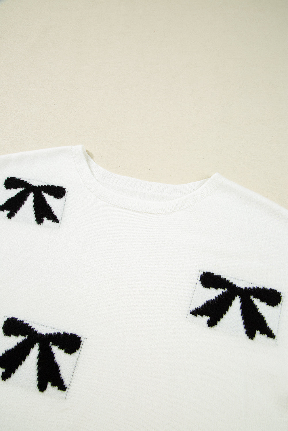 Bow Pattern Knit Short Sleeve Sweater