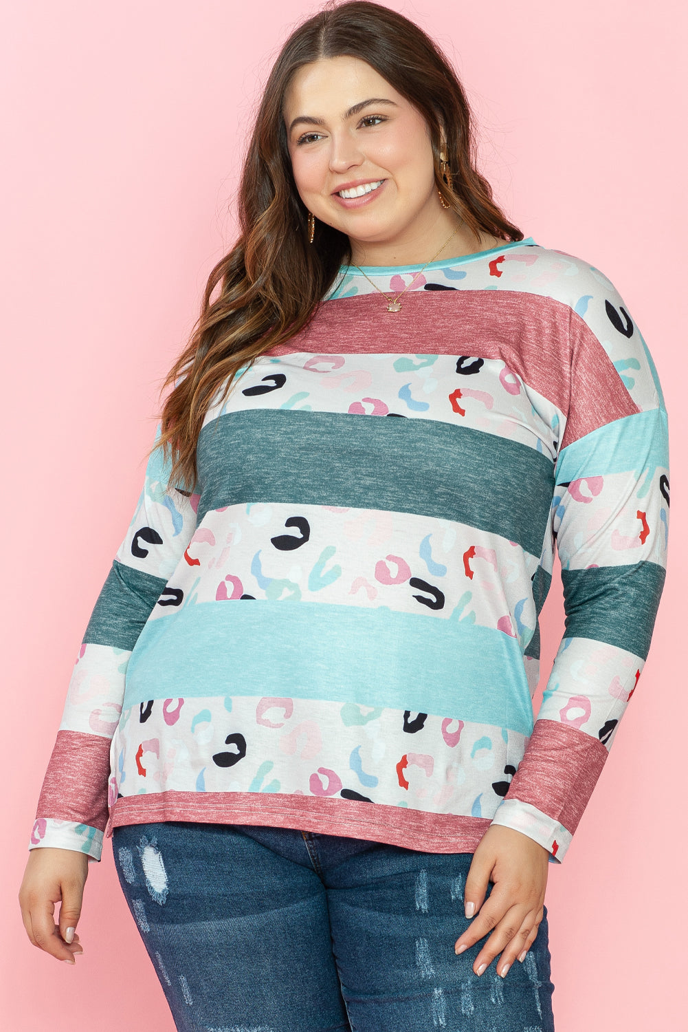 Women's Plus Size Color-Block Pullover Top