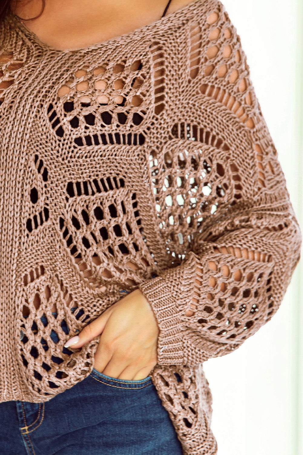 Sweater for Women Dolman Sleeve Hollowed Knitted