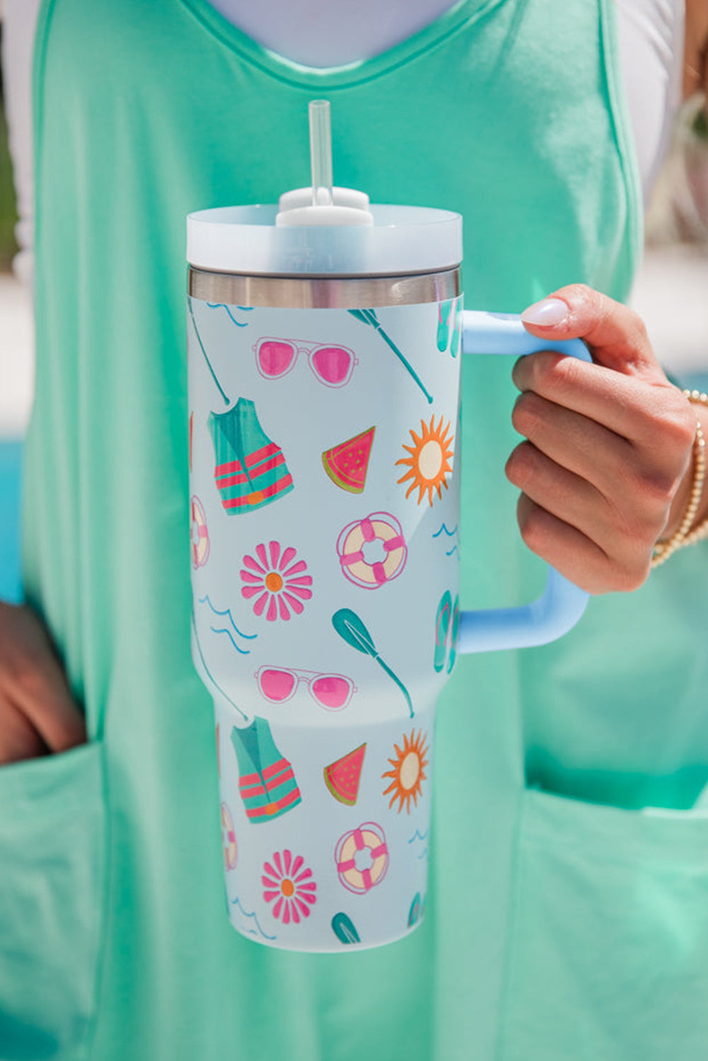 Beach Pattern Day Fun Cup with Handle 40oz