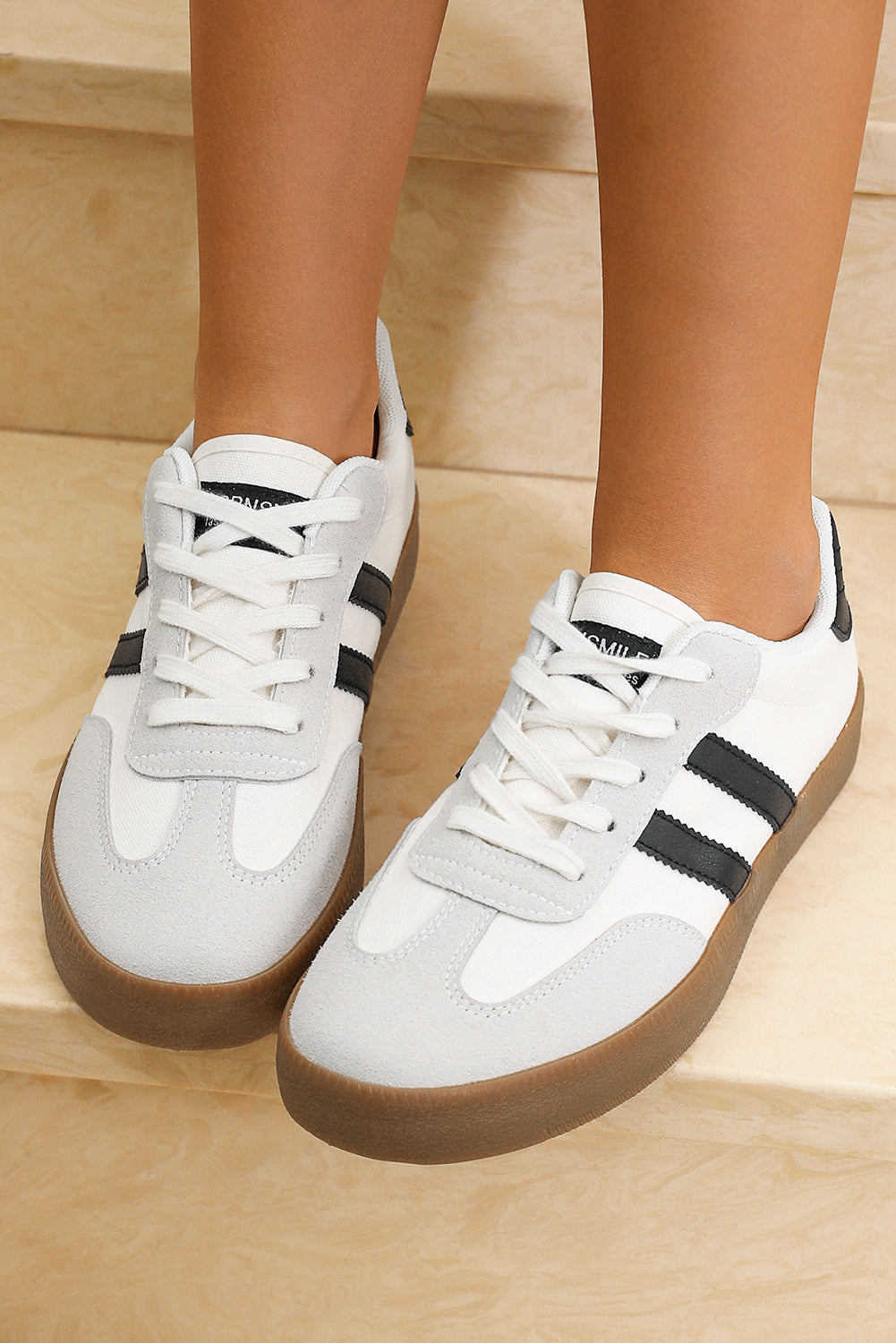 Striped Lace-up Flat Sneakers